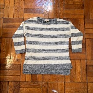 LOFT Gray and White Striped Sweater